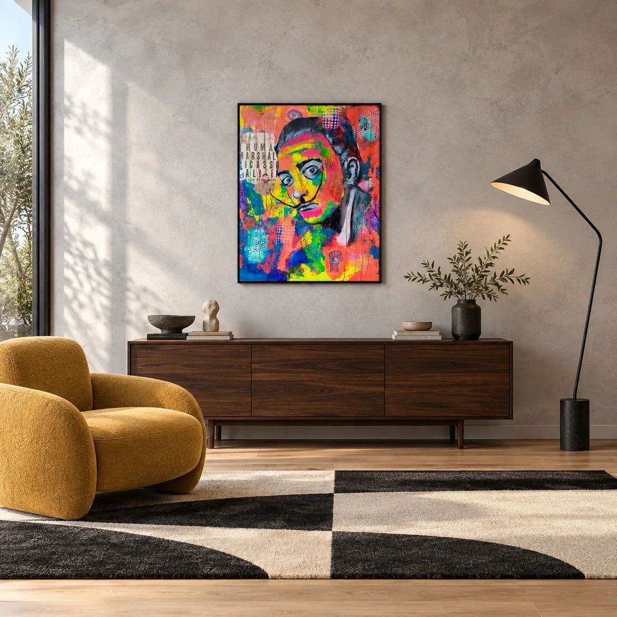 Portrait de Dalí dans un salon de design