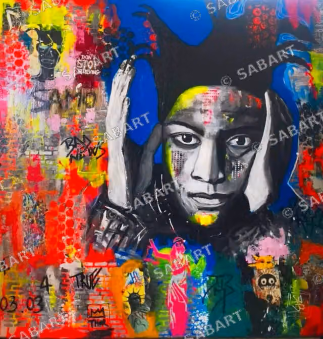 Basquiat · tableau original de Sab · 100 × 100 cm